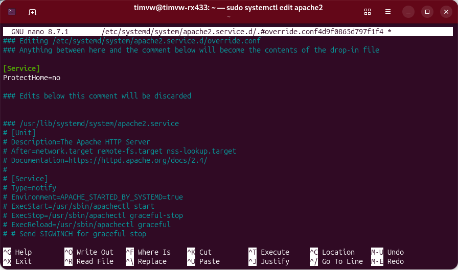 systemctl edit apache2